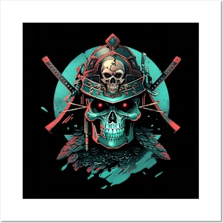 samurai skull Posters and Art